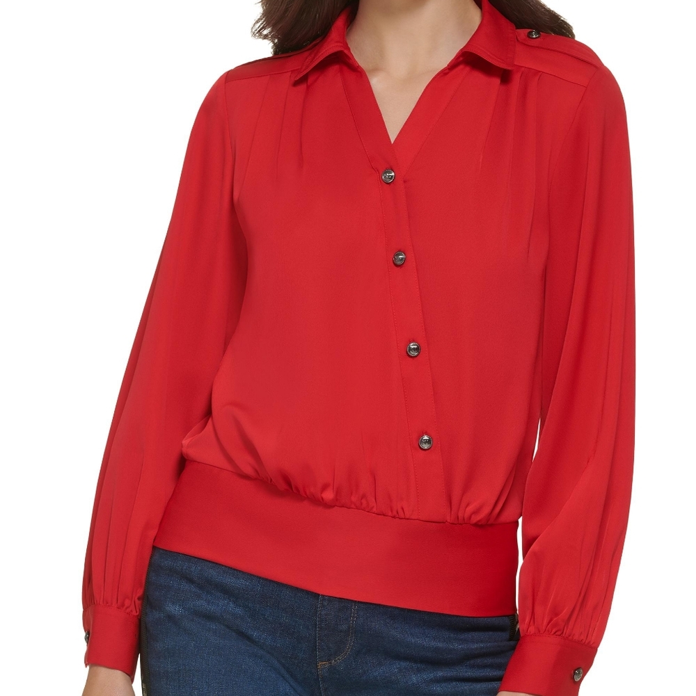 Karl Lagerfield Paris Asymmetric Wrap Button Blouse
